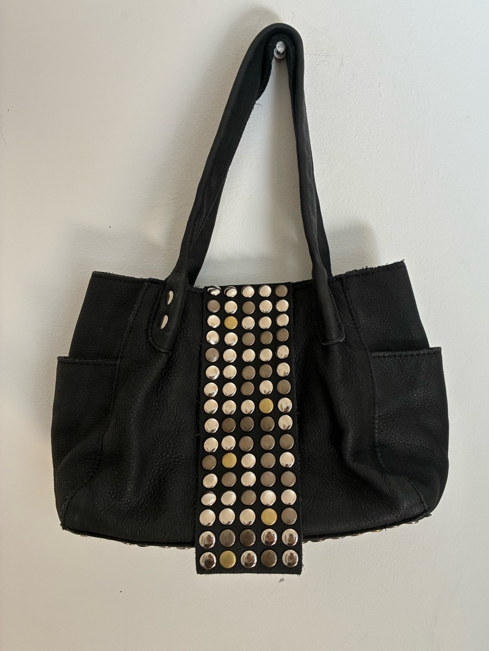 Black Studded Shoulder Bag - Contemporary Everyday Style